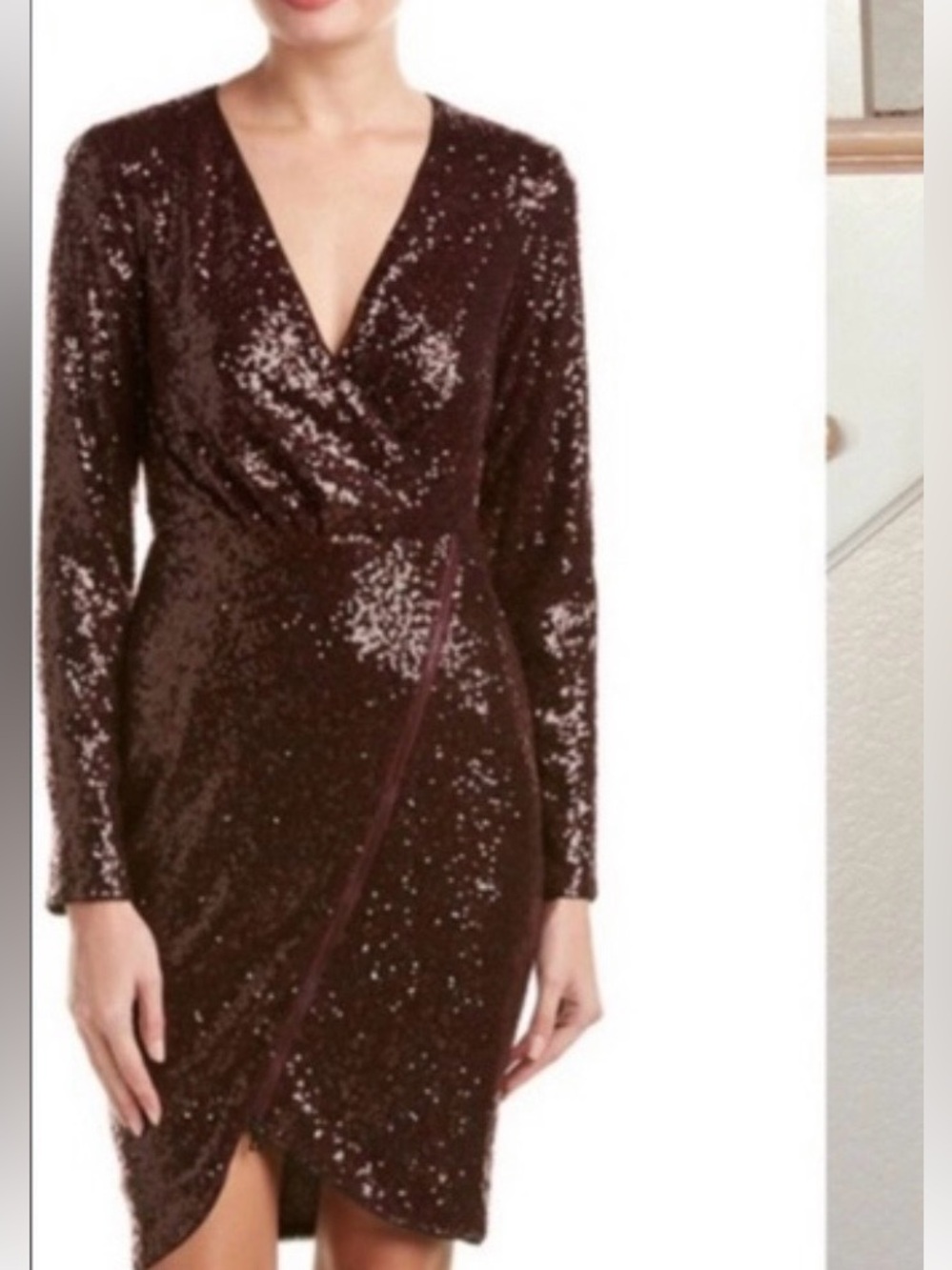 RACHEL Rachel Roy Burgundy Sequin Long Sleeve Dress - Picture 2 of 7